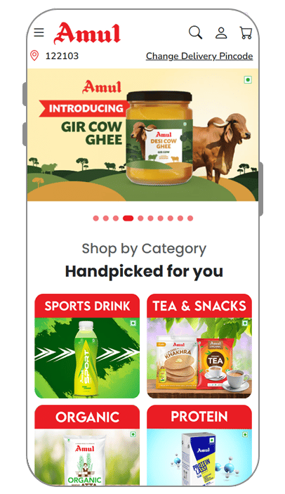 Amul’s online storefront powered by MystoreNEXT showcasing product listings and seamless shopping experience